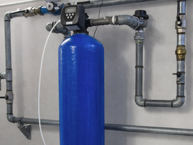Water softener system in a residential basement.