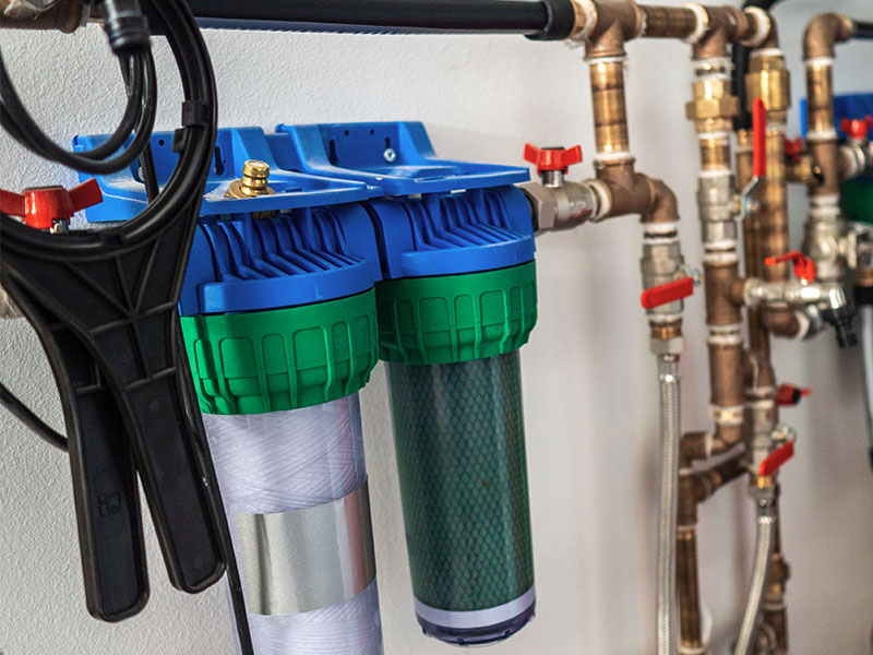 Closeup of a whole-home filtration system.